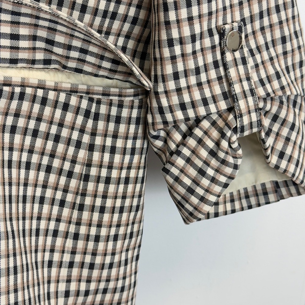 Entro Women Medium Brown Plaid Ruched 3/4 Sleeve Open Front Blazer Jacket - Picture 5 of 8